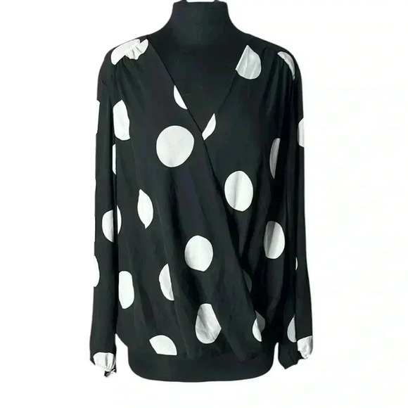 INC International Concepts Surplice Black White Polka Dot Wrap Blouse Size XL - Picture 3 of 11